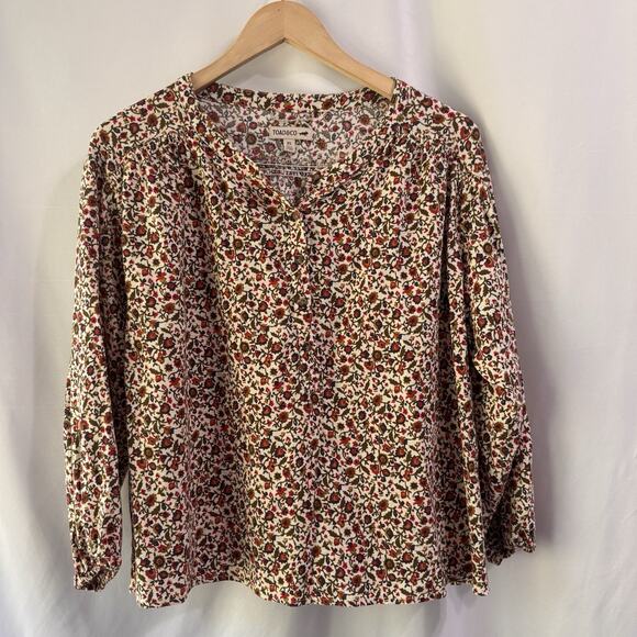 Toad&Co Tops - Toad & Co Manzana Peasant Top XS Ivory Red Floral Henley Long Sleeve Boho Hippie